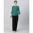 thumbnail image 7 of Moomaya Womens Solid Bell Sleeves Top, Round Neck Pleated Buttoned Viscose Top, 7 of 7