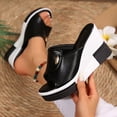 thumbnail image 5 of Womens Wedges Heels Fashion Color Block Splice Leather Platform Sandals Summer Dressy High Heeled Slides Shoes Black Size 9, 5 of 8