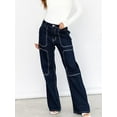 thumbnail image 5 of ROAD MARKINGS High Waist Wide Leg Jeans, Dark Blue Denim with Contrast Stitching, Utility Style (US, Alpha, Small, Regular, Regular, Blue), 5 of 5