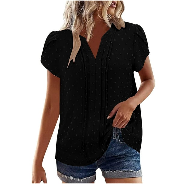 Tops de Encaje de Manga Corta para las Mujeres Blusa de Suéter de Cuello Redondo Sólido, Top de Fiesta Casual con Forro Interior