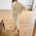 thumbnail image 2 of Lovskoo Womens 2023 Fall Two Piece Outfits Ribbed Knit Long Sleeve Turtleneck Pullover Sweater and Bodycon Midi Skirt Sets Beige, 2 of 6