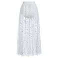 thumbnail image 3 of Women Mesh Sheer 2 in 1 High Waist Glitter Sparkly Galaxy Print A Line Maxi Skirt Beach Swimwear Cover up Music Festival Halloween Skirt S White, 3 of 8