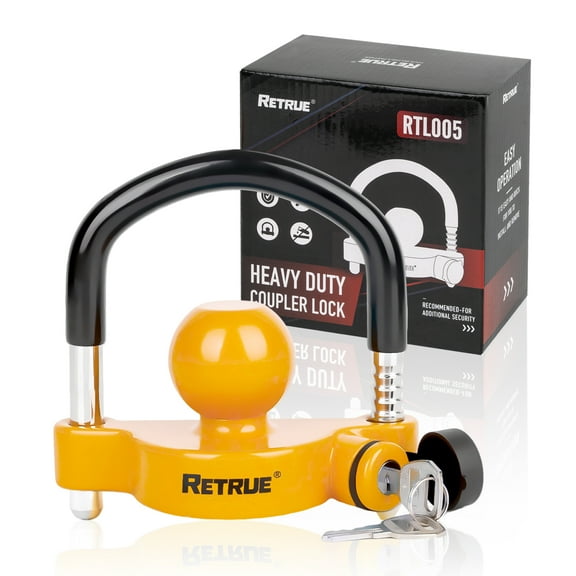 RETRUE Universal Coupler Lock Trailer Locks Ball Hitch Trailer Hitch Lock Adjustable Security Heavy-Duty Steel fits 1-7/8 Inch, 2 Inch, 2-5/16 Inch Couplers, Black