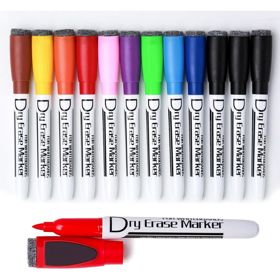 Magnetic Dry Erase Markers, 1mm Fine Tip, 10 Colors, 12 Pack - 1 Count (Pack of 12)
