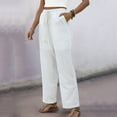 thumbnail image 4 of Women's Pants Under $8 Pants Casual Solid Color Drawstring Elastic Waist Long Straigh Pants With Pockets White,XL, 4 of 9