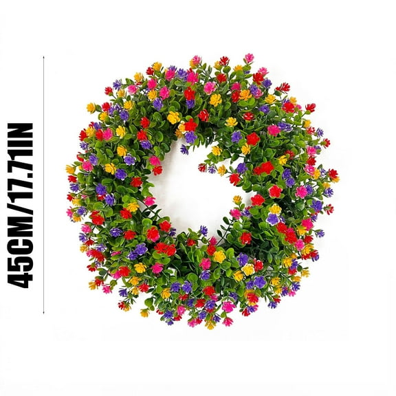 Giunmcul My Order Colorful Cottage Wreath Colorful Wreath Decorated with Gate Pendant