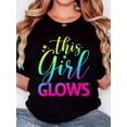 thumbnail image 1 of T-Shirt pour Femmes, Imprimé "Gradation Girl", Mode Minimaliste Rétro, Col Rond, Confort Décontracté, T-Shirt à Manches Courtes de Sport, T-Shirts Confortables, 1 of 7