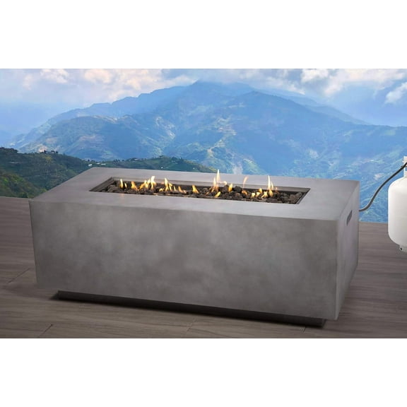 E-Western Concrete Propane Natural Gas Fire Pit Table for Outdoor Heating Garden Patio Yard with Lava Rocks and Easy-to-Operate Control Panel