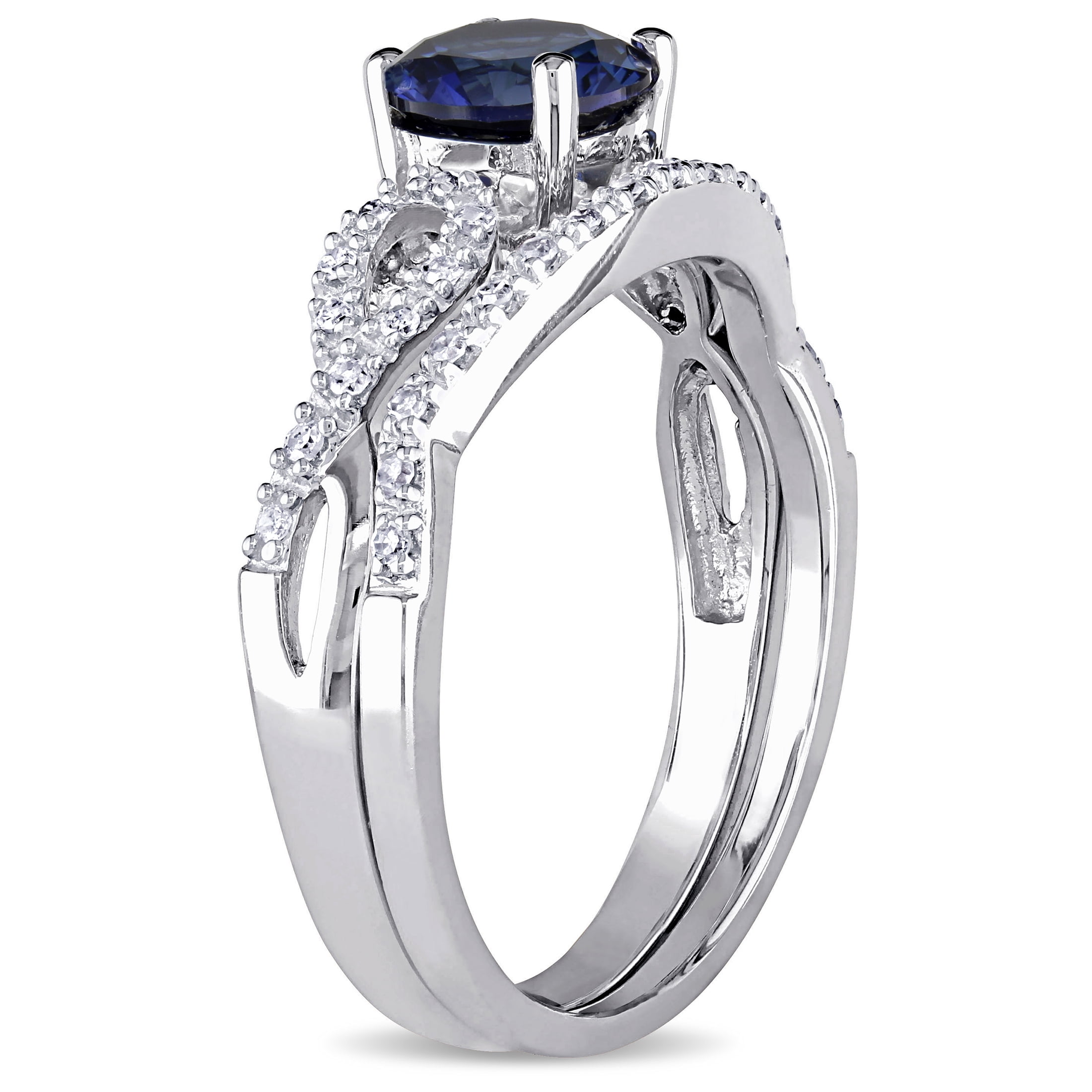 Everly Women's Created Sapphire 10k White Gold Bridal Set