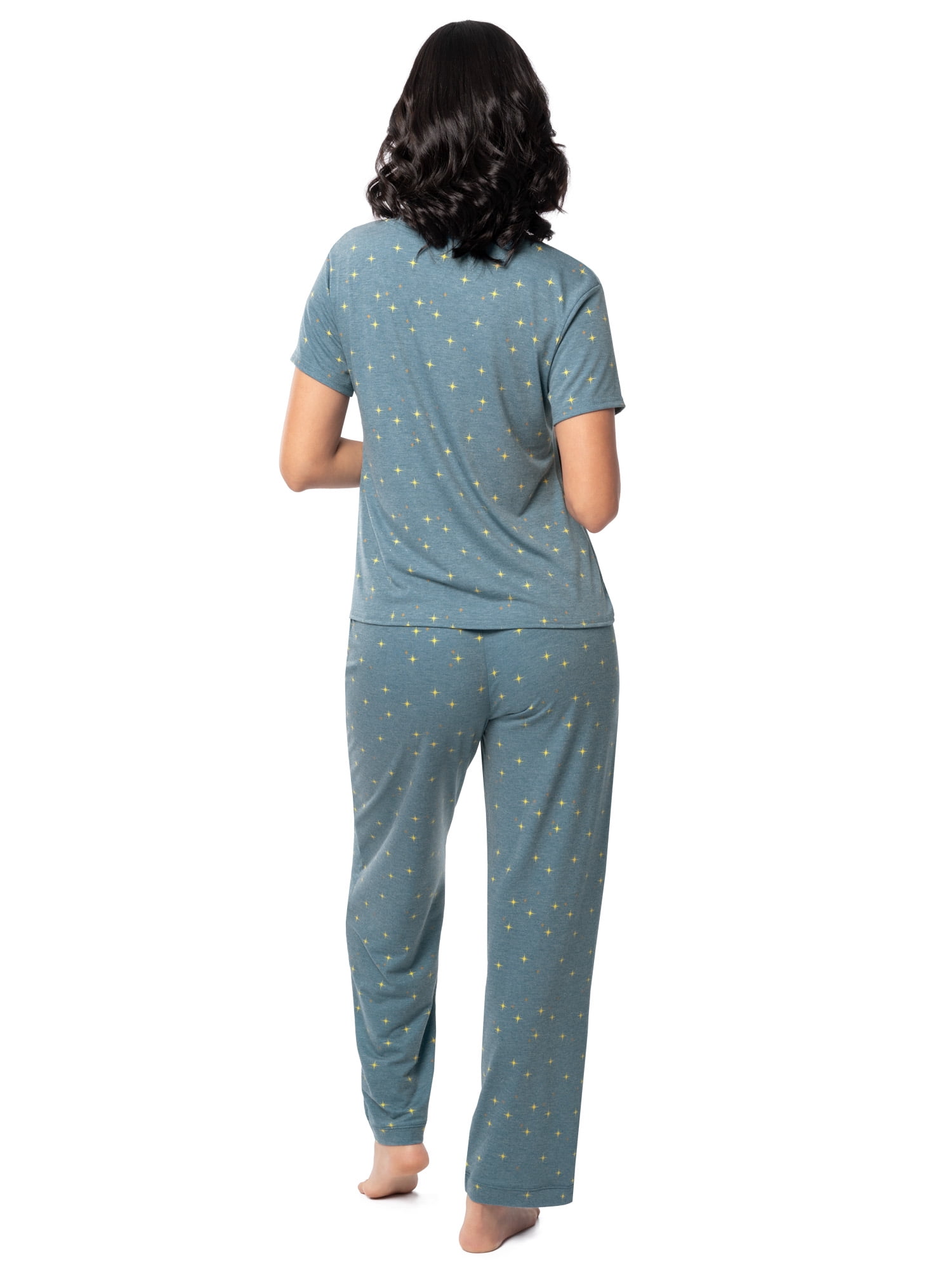 Fruit of the Loom Women's Soft & Breathable V-Neck Short Sleeve Top & Pajama Pant Set, Sizes S-4X
