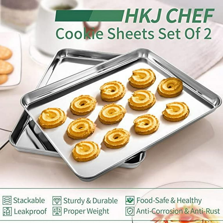 P&P CHEF Baking Cookie Sheet Set of 2, Stainless Steel Baking Sheets Pan  Oven Tray, Rectangle 16”x12”x1”, Non Toxic & Durable Use, Mirror Finished 