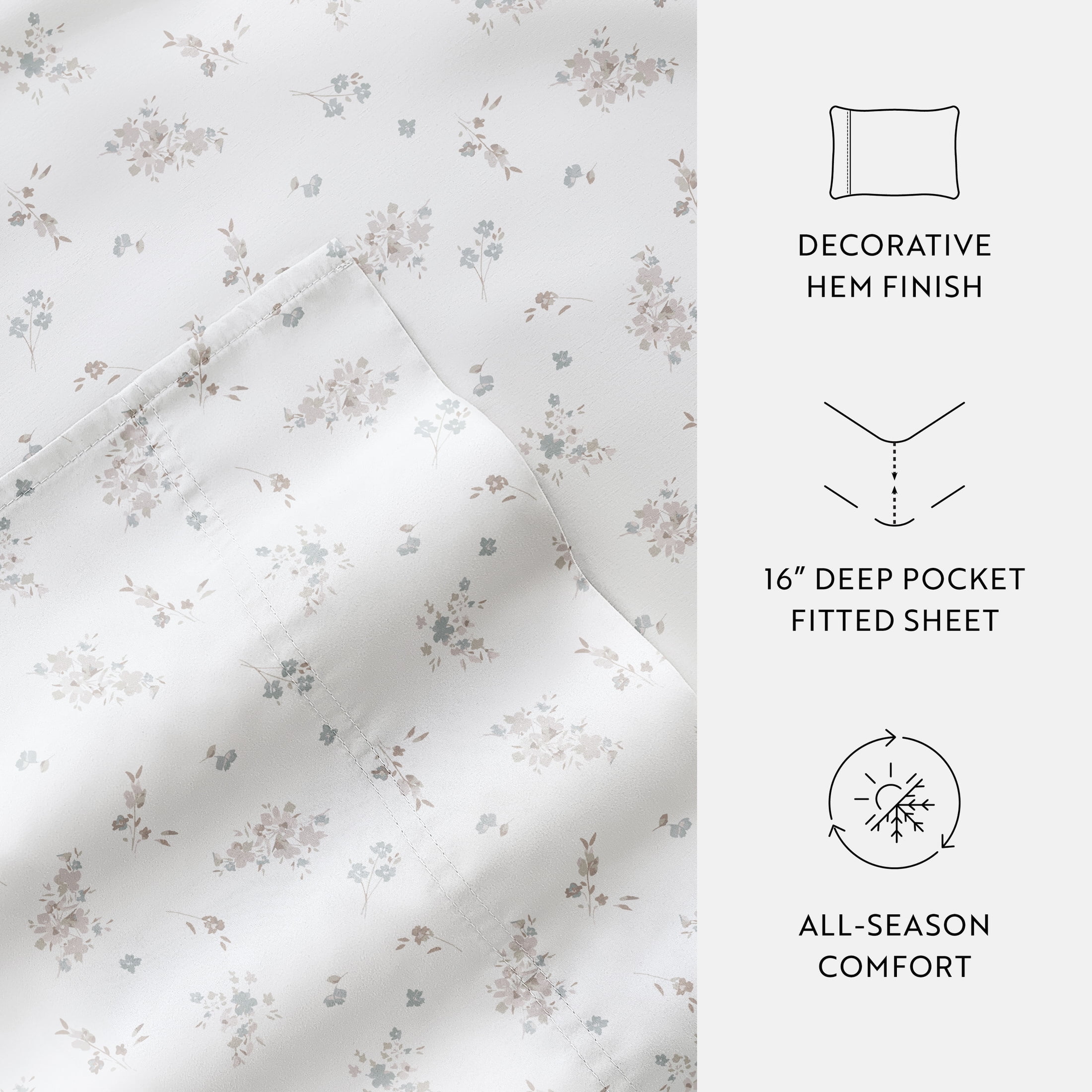 Noble Linens 4 Piece 300TC Cotton Printed Sheets, Bouquet Bliss Pink, California King