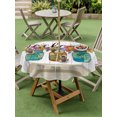 thumbnail image 4 of Outdoor Tablecloth with Umbrella Hole for Patio/Picnic/Party/Camping, Watercolor Floral Waterproof Table Cloth Round Cover Washable, Spring Flowers Bouquet Vases Wooden Beige (Dia 54"), 4 of 9