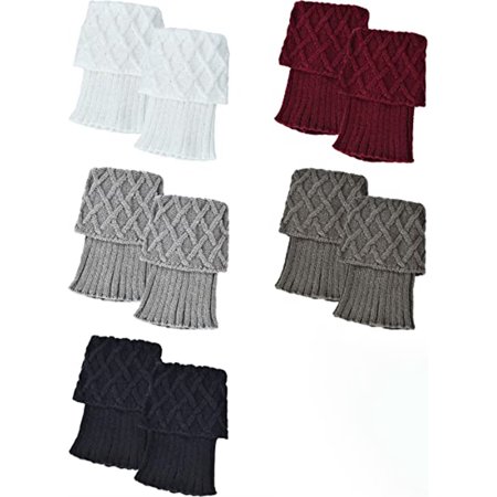 

NOGIS 5 Pairs Women Boot Socks Cuffs Knitted Crochet Short Leg Warmers Winter Boot Toppers Assorted Color