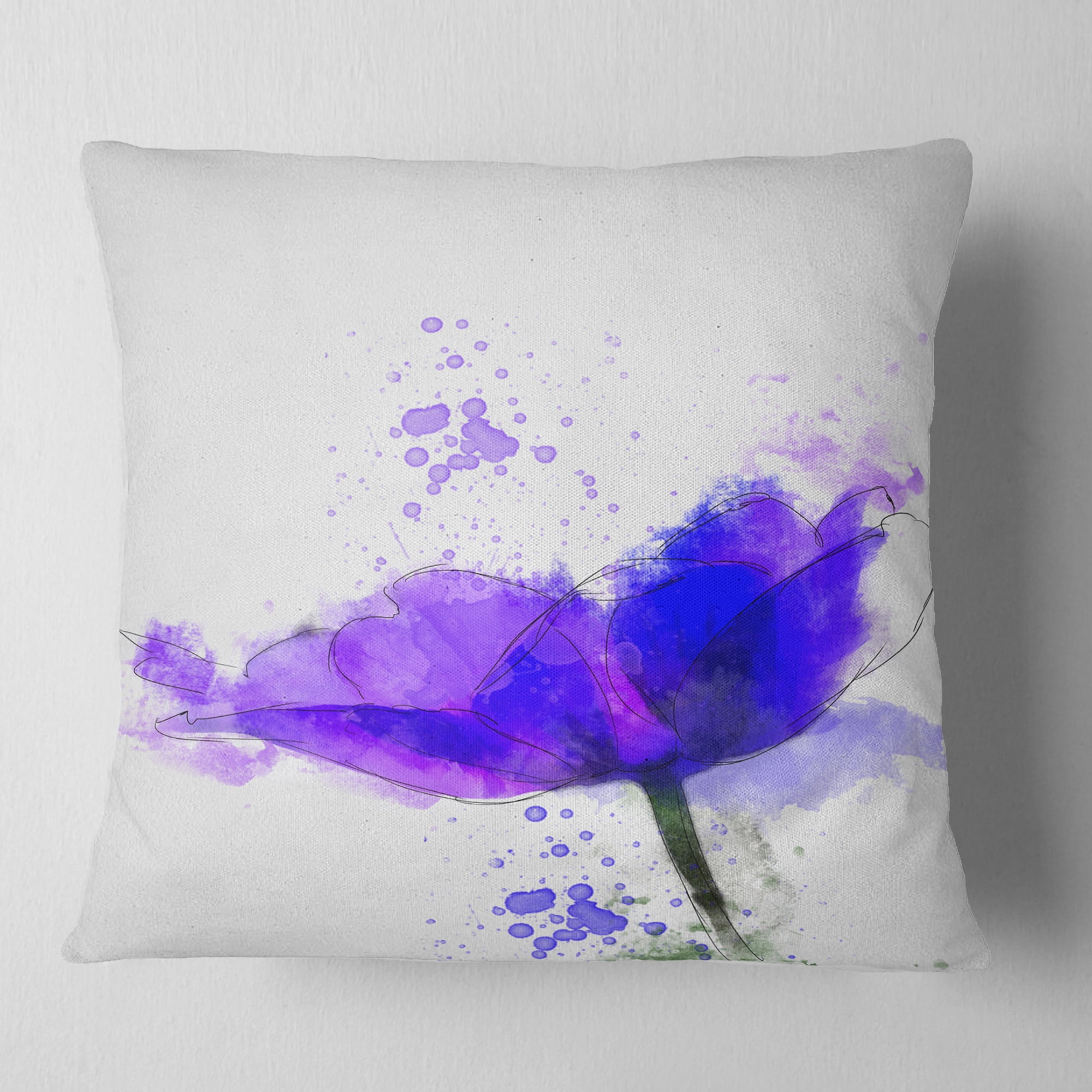 Designart Beautiful Blue Anemone Sketch - Floral Throw Pillow - 16x16