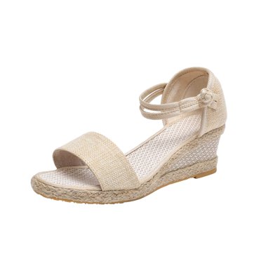Women's Summer Wedge Sandals Ankle Strap Open Toe Platform Espadrille Wedges Shoes Comfortable Beach Walking Shoes Beige 37