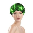 thumbnail image 3 of Kll Green Lightning Pattern Shower Cap & Bath Cap For Women,Reversible Oversized Waterproof Shower Caps For All Hair Lengths,Elastic Reusable Bathing Hair Cap, 3 of 9