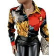 thumbnail image 2 of hirigin Puloru Elegant Fashion Autumn Women Shirts Retro Letter/Chain/Leopard/Floral Print Long Sleeve Lapel Button Down Blouse Office, 2 of 7