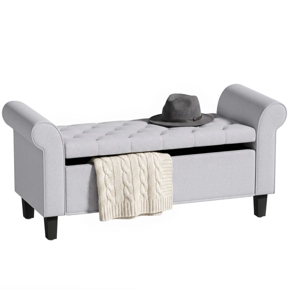 Alvantor Storage Bench with Tufted Seat & Rolled Arms for Bedroom 46.7"x18.5"x21.9" Light Gray