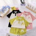 thumbnail image 4 of Toddler Kids Boy Girl 2pcs Summer Outfits Button Down Short Sleeve Shirts Top and Shorts Set, 4 of 5