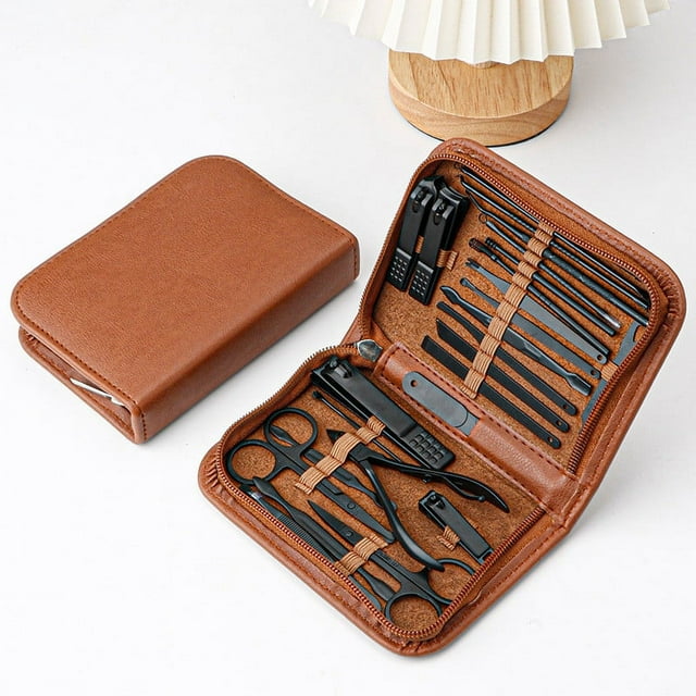 Set de Herramientas para Manicura con Cortauñas | Kit de 26 Piezas de Acero Inoxidable para Cuidado Personal, Pedicura y Cutículas | Incluye Cortauñas, Limas, Pinzas, Empujadores | Estuche de Viaje
