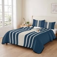 thumbnail image 2 of Twin Quilt Set 68''x86'', Navy Blue Beige Striped Lightweight Summer Bedspread Coverlet Set with 2 Pillow Shams, Modern Farmhouse Retro Lines Breathable All Season Quilt Bedding for Dorm/Bedroom, 2 of 9