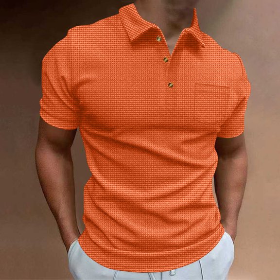 Mens Waffleknit Golf Shirts with Pocket Short Sleeve Tees Tops Casual Solid Color Pullover Button Collared Breathable Athletic Workout Tshirts Shirt