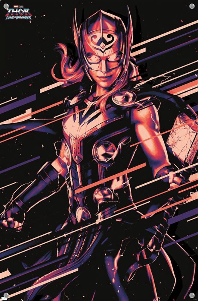 Marvel Thor: Love and Thunder - Mighty Thor Wall Poster with Push Pins, 14.725" x 22.375"