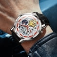 thumbnail image 3 of OLEVS Automatic Watches for Men Mechanical Self Winding Skeleton Moon Phase Dress Luxury Brown Black Leather Roma Rumerals Waterproof Luminous Mens Wrist Watches Reloj Para Hombre Red/Blue/White, 3 of 15