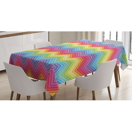 

Rainbow Tablecloth Colorful Zig Zag Chevron Pattern Geometric Modern Sharp Design Fancy Illustration Rectangular Table Cover for Dining Room Kitchen 60 X 84 Inches Multicolor by Ambesonne