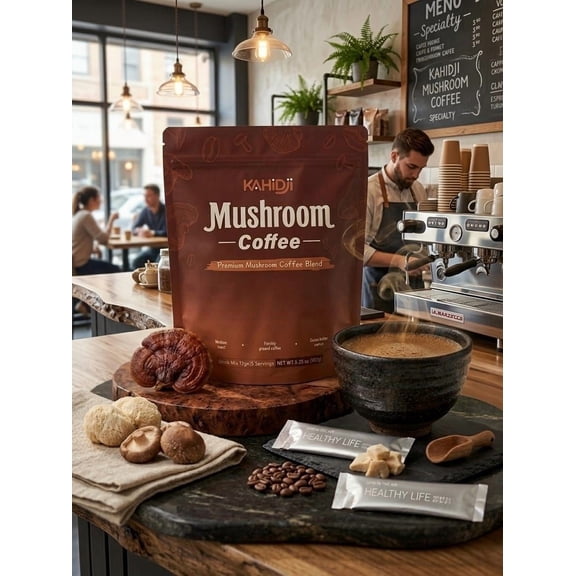 MUSHROOM COFFEE Medium Roast with COLLAGEN , Secret Formula , Adaptogenic Mushroom & Superfood Blend 15 Packets - 180 g