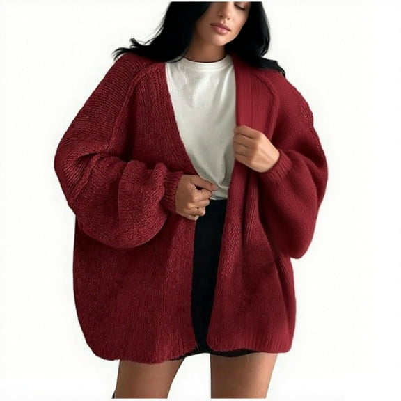 hotojiny Womens Oversized Cardigan Sweaters Fall Long Lantern Sleeve Open Front Knit Coat Lightweight Sweater Streetwear