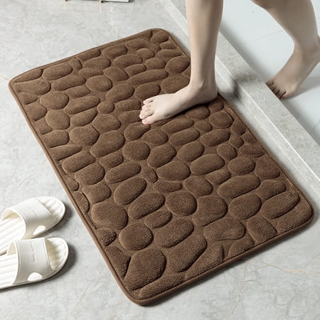 Memory Foam Bath Mat, Cobblestone Embossed Coral Fleece Bath Rug, Rapid Water Absorbent, Non Slip, Washable, Thick, Soft and Comfortable Carpet for Shower Room (16x24 inch, Coffee)