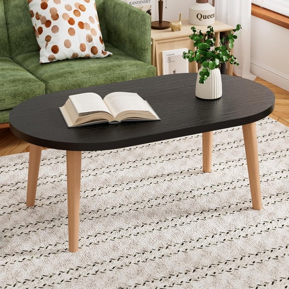 Small Coffee Table for Small Space, Low Table, Floor Table Desk for Sitting on The Floor, Japanese Coffee Table for Living Room, Tatami Tea Tables with Solid Wood Legs, Oval Coffee Tables, Black