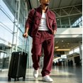 thumbnail image 3 of EANJE Mens Casual Set 2 Piece Corduroy Outfit Button Down Collared Jacket Long Sleeve Pants Classic Fit Casual Streetwear Tracksuit with Pockets Wine L, 3 of 6