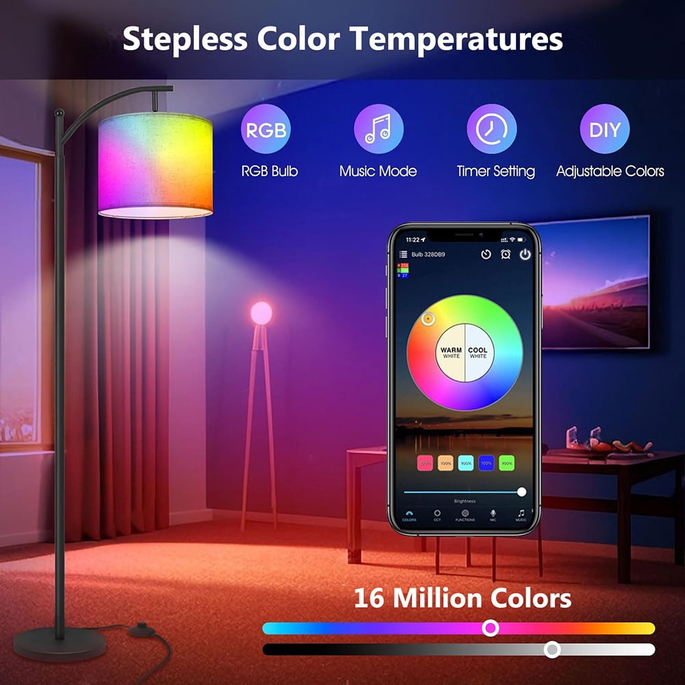 SERBASIC Floor Lamp for Living Room, Tall Standing Floor lamp with Remote Control works with Alexa and Google Assistant WiFi App, Heavy Duty Stepless Dimmable Floor Reading Lamp