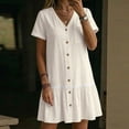 thumbnail image 6 of Ygbgbb Women's Linen-Blend Mini Dress, V-Neck Short Sleeve with Button Front & Lace Trim, Casual Summer Tunic Dress Beige XXL, 6 of 8