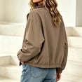 thumbnail image 6 of Women's Vintage Contrast Lapel Collar Bomber Jacket Elastic Cuffs Hem Loose Fit Cropped Jacket Fall Winter Casual Cargo Coat with Pocket Khaki, 6 of 6