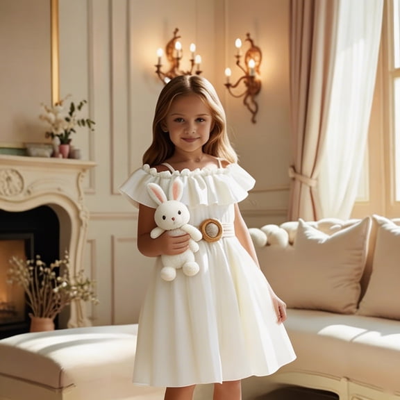 Girls Summer Boho Off Shoulder Lace Party Dress Outfits Toddler Big Kids Casual BeachwearWhite4-5 Years