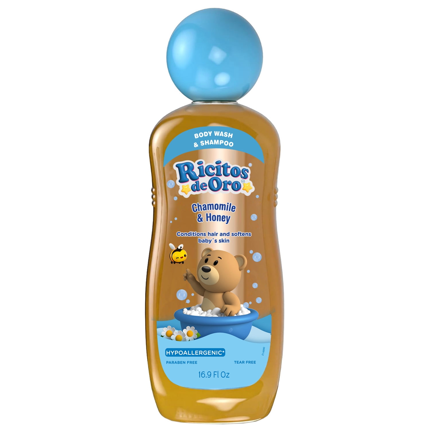 (4 pack) Ricitos de Oro 2-in-1 Baby Hair & Body Wash, Hypoallergenic Tear-Free, Chamomile & Honey, 16.9 fl oz
