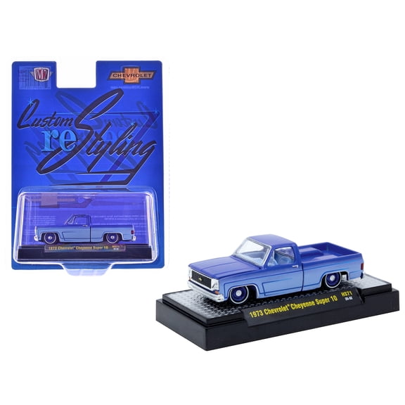 1973 Chevrolet Cheyenne Super 10 Truck Blue and Light Blue Two-Tone with Blue Interior 1/64 Diecast Model Car by M2 Machines
