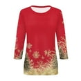 3/4 Sleeve Tees for Women Christmas Crew Neck Snowflake Christmas Tree