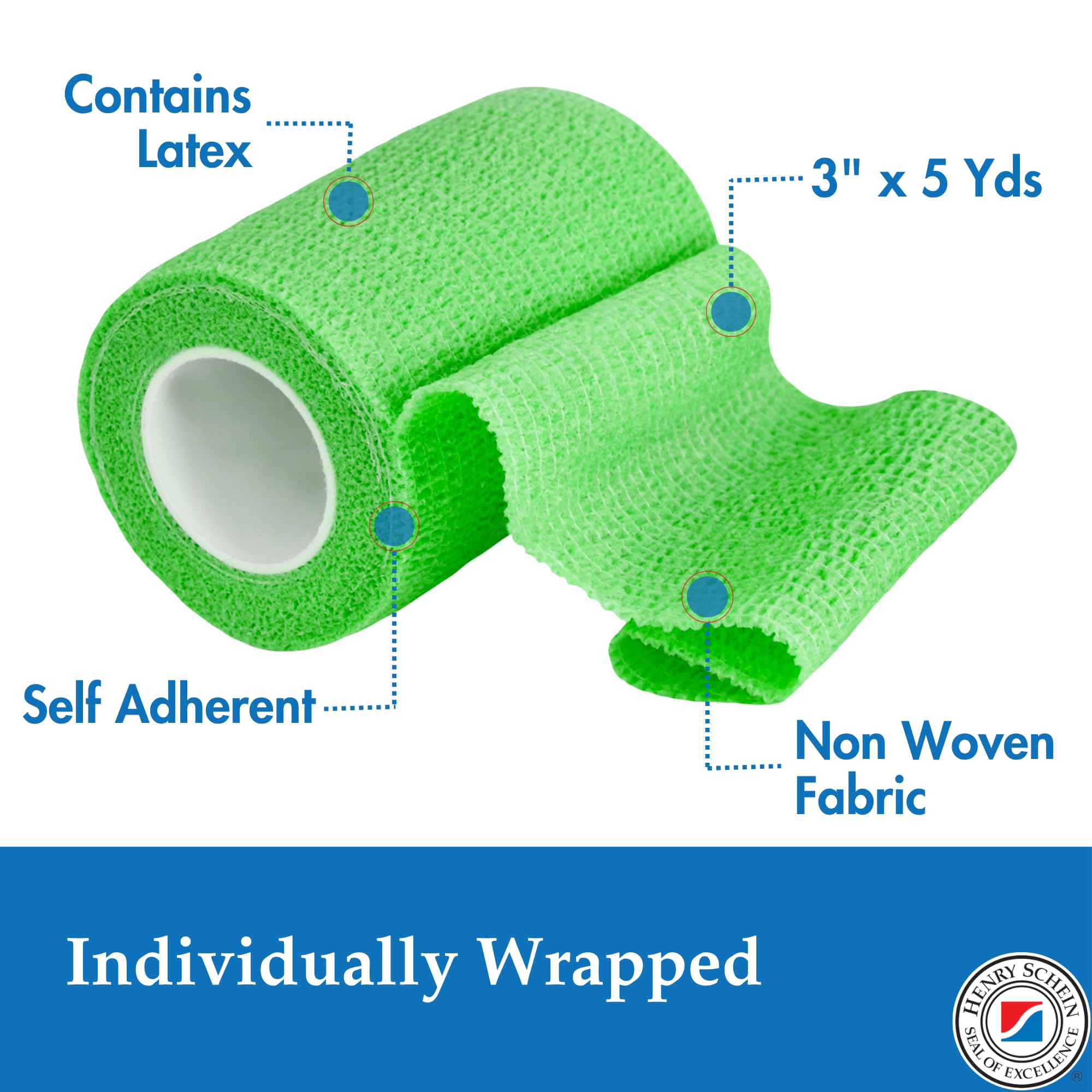 Henry Schein Premium Self-Adherent Bandage Wrap – 3" x 5 Yards, Assorted Colors – Box of 24 Rolls – Flexible, Non-Woven Fabric, Non-Sterile, Latex-Based Wrap for Wound Care & Light Compression