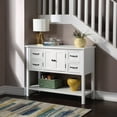 thumbnail image 2 of 43'' 4 Drawers Console Accent Table, White Wood Decorative Console Table with Brown Toptable, Cabinet and Shelf, Premium Wood Under Stair Buffet Sideboard for Home, Entryway, Living Room, 220bs, S9282, 2 of 7