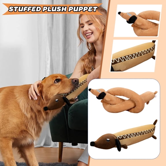 Dachshund Stuffed Animal - Long Dachshund Plush Toy with Sound, Soft Stuffed Puppy Dog Pillow, Cute Wiener Dog Plushie for Kids Adults, Huggable Animal Toy for Bedroom Decor Gift A, 13.78"