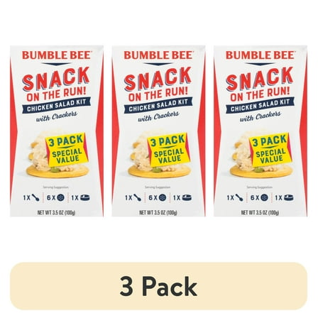 (3 pack) Bumble Bee Snack on the Run Chicken Salad with Crackers Kit, Ready to Eat, Spoon Included, Shelf Stable Box, 3.5 oz, Pack of 3