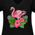 thumbnail image 4 of Inktastic Flamingo with Tropical Flowers Women's Plus Size V-Neck T-Shirt, 4 of 5
