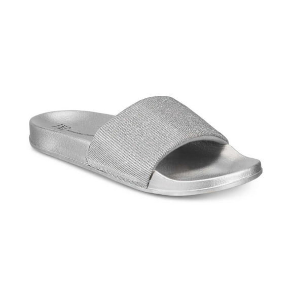 INC International Concepts Metallic Slide Slippers, Silver, Small