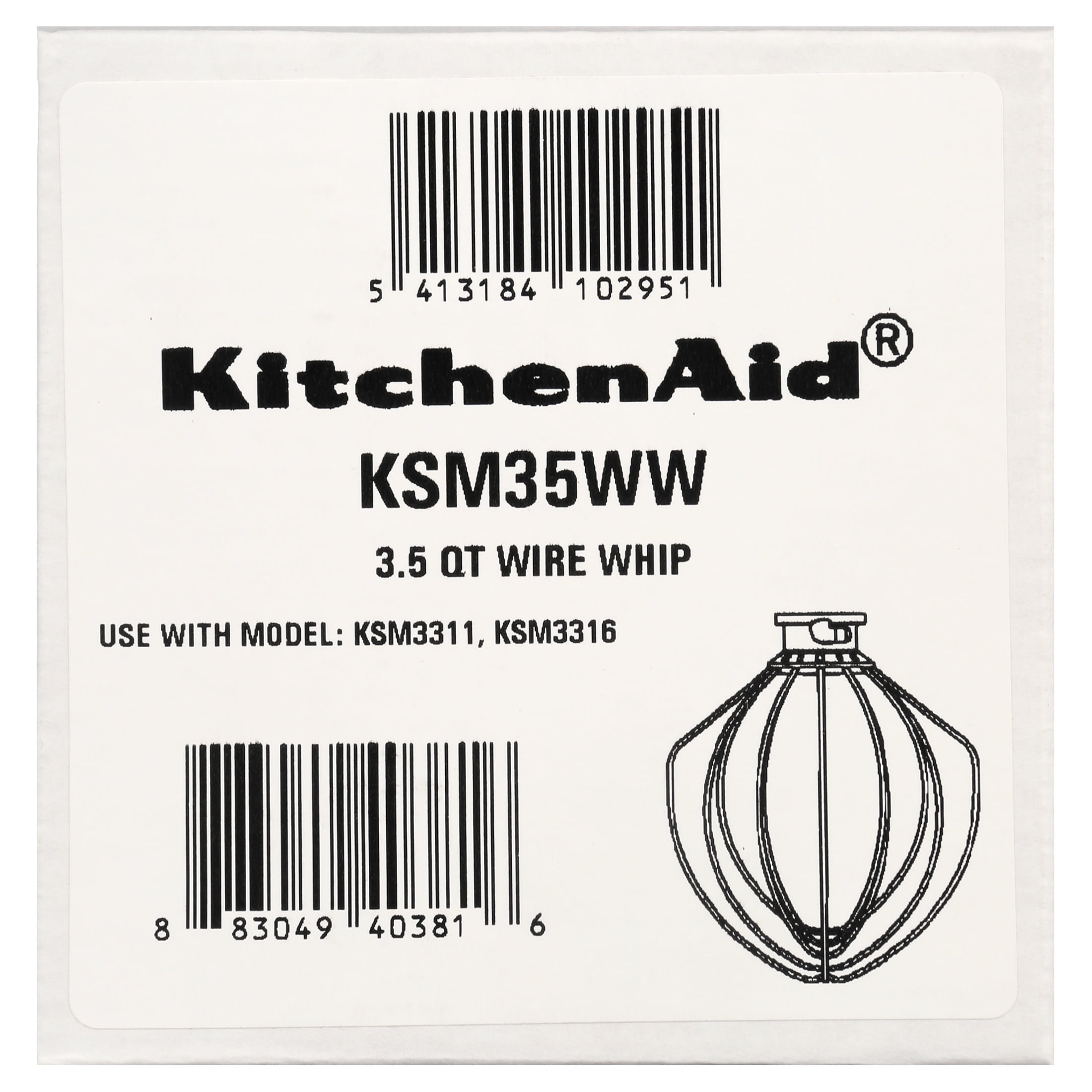 KSM35WW Metallic Wire Whip for Kitchen-Aid Artisan 3.5-Qt Whisk, KSM3311X,  KSM3316X Tilt Head Stand Mixers.