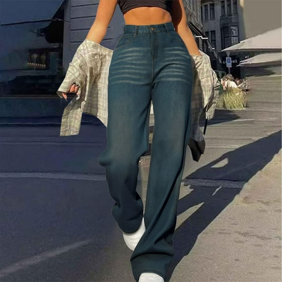 BILIKEYU Woman Wide Leg Stretchy Jean Denim Pants, Wide Leg Sweatpants Women, Jeans for Women, Sweatpants Women